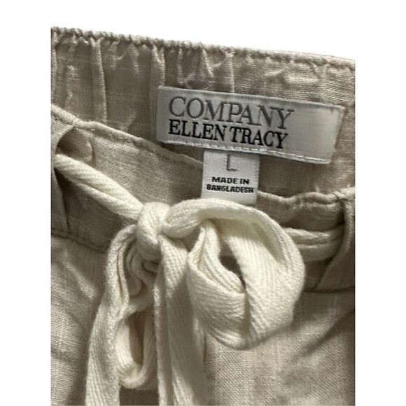 Women’s Cream And Tan Linen Striped Ellen Tracey Pants Size Large - Picture 7 of 9
